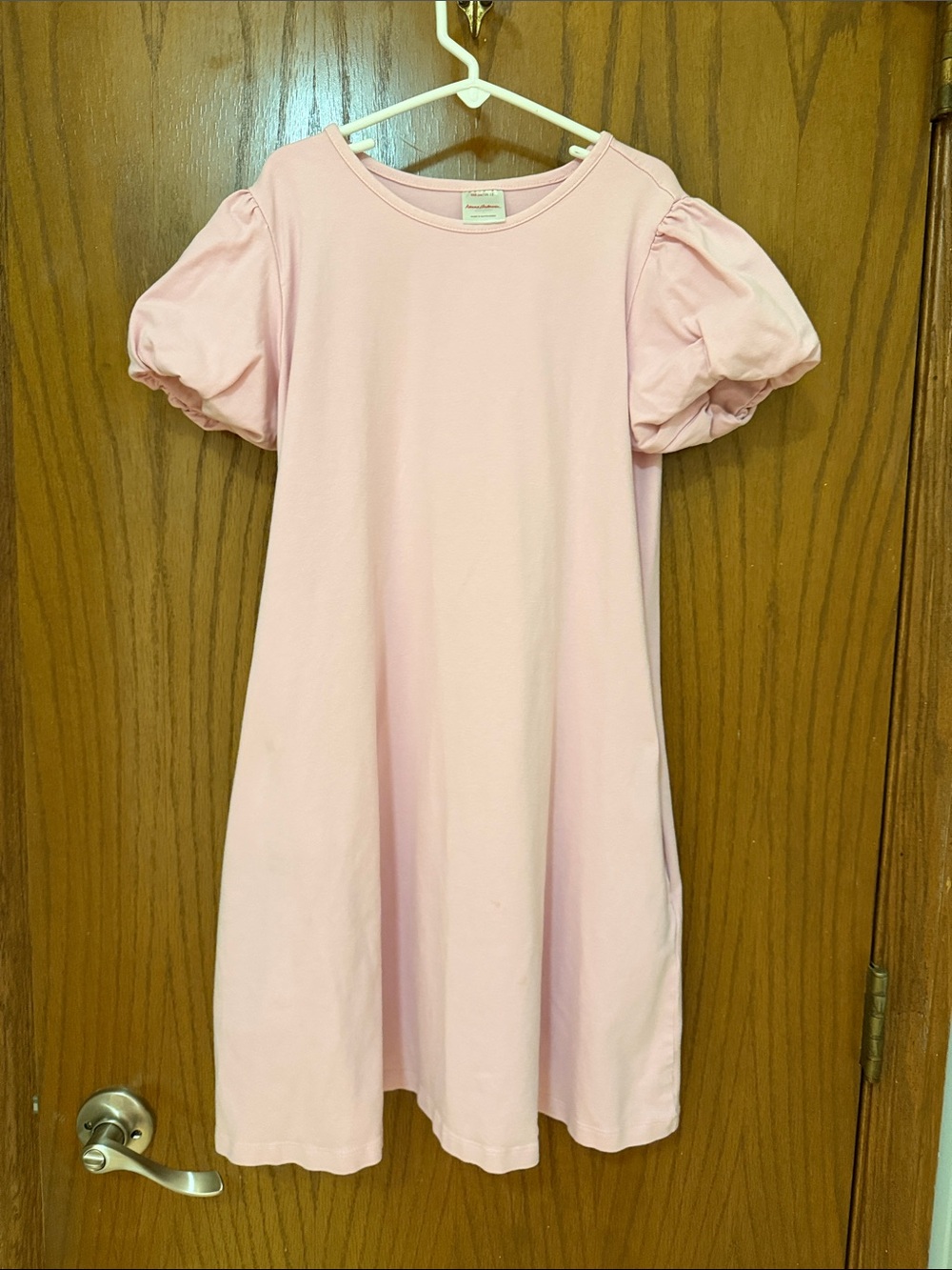 Hanna Andersson Sz 12 Preowned Light Pink Puff-Sleeve Casual Dress with Pockets